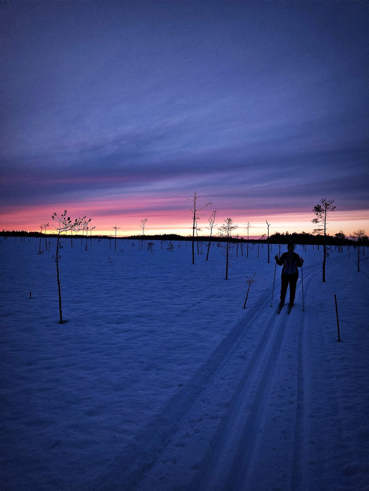 Ohtosen Kuutamohiihtojen osallistujat saivat nauttia komeista maisemista lauantaina.