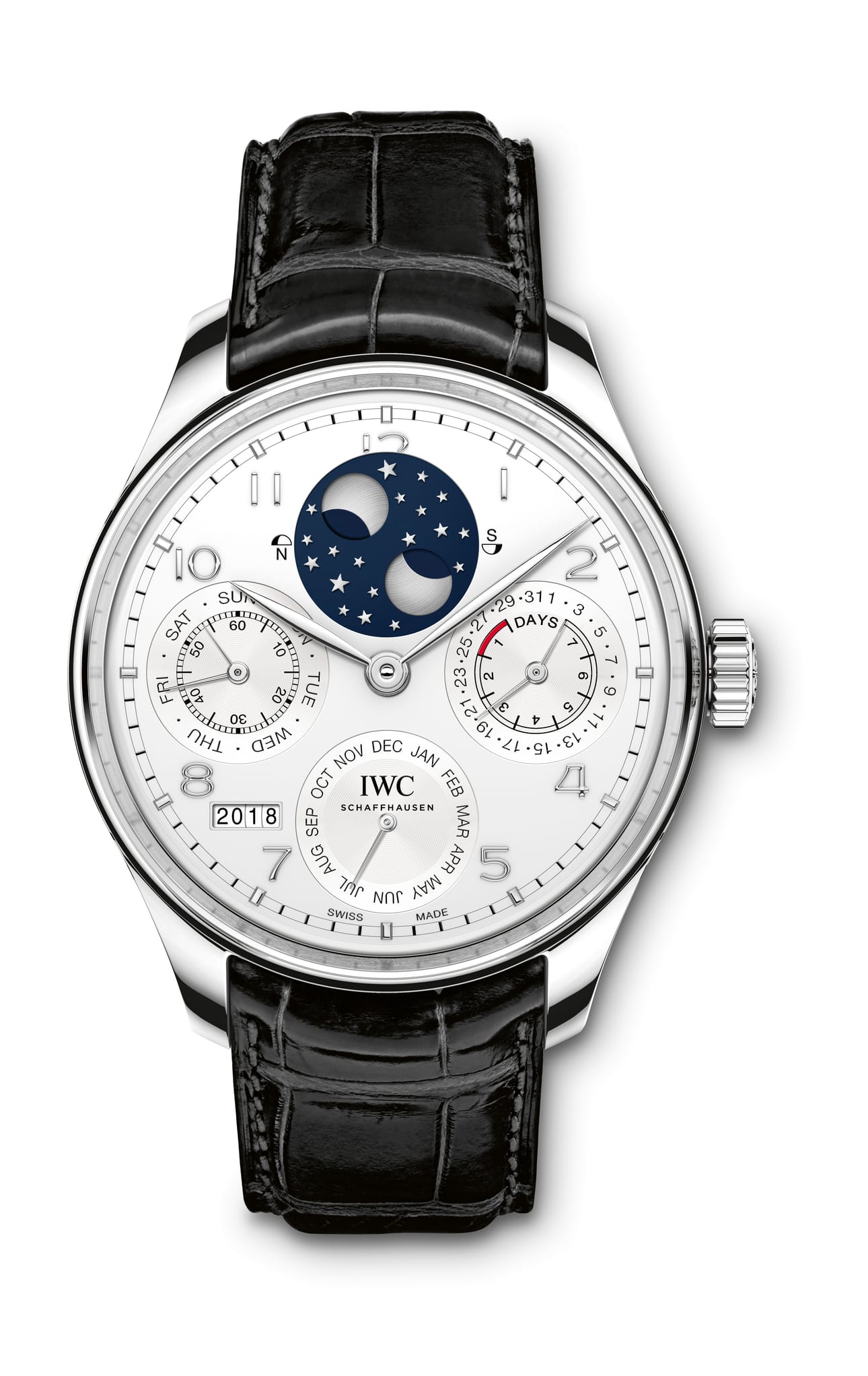 Portugieser Perpetual Calendar on yksi IWC Schaffhausen klassikoista. Se on tunnettu muun muassa erittäin tarkasta mekaanisesta kuun vaihenäytöstä.