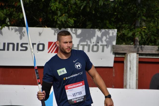 Saksalaiset keihäänheittäjät ovat olleet vakiovieraita Kuortaneella. Kuvassa heistä Johannes Vetter. KUVA: KUORTANE GAMES