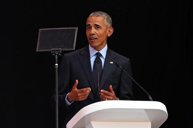 Yhdysvaltain entinen presidentti Barack Obama saapuu syyskuussa Suomeen puhumaan Nordic Business Forumiin. Obama puhui heinäkuussa pidetyssä Nelson Mandelan muistojuhlassa Etelä-Afrikassa. KUVA: STR / EPA