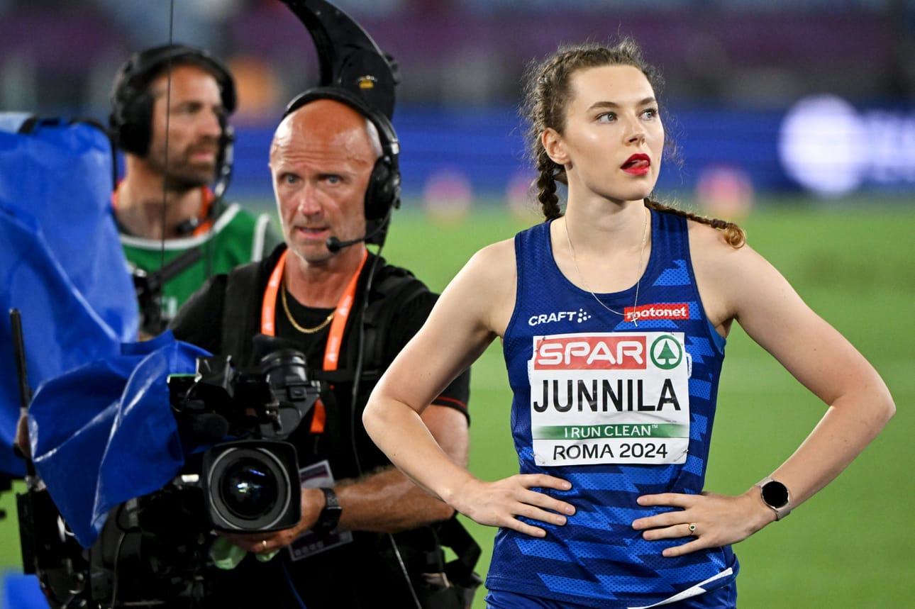 Ella Junnila hyppäsi Rooman EM-kisojen korkeusfinaalissa sunnuntaina parhaan tuloksensa yli kolmeen vuoteen. LEHTIKUVA / JUSSI NUKARI