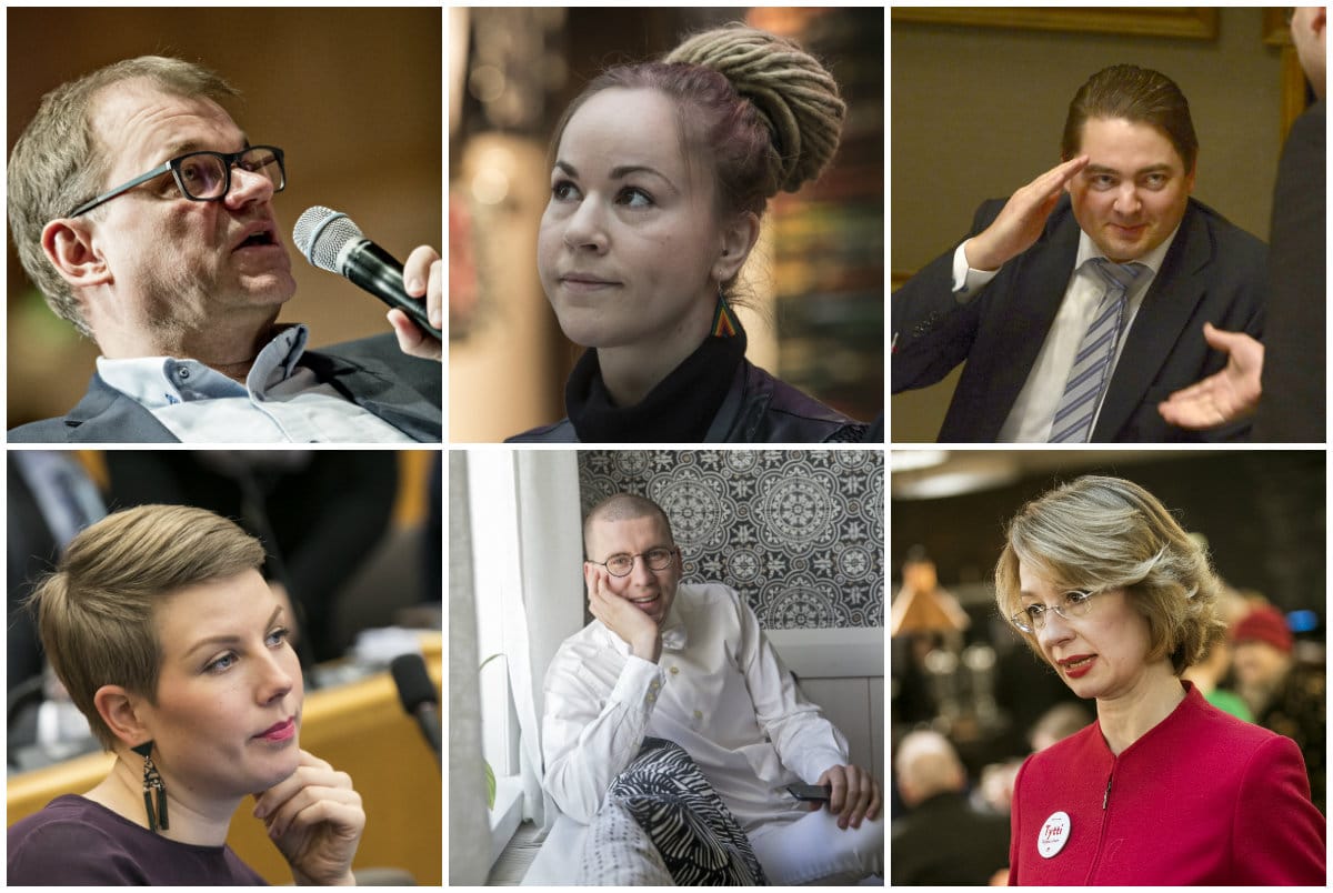 Nämä kaikki nähdään myös seuraavassa eduskunnassa. Ylhäällä Juha Siplä, Hanna Sarkkinen ja Ville Vähämäki. Alhaalla Jenni Pitko, Sebastian Tynkkynen ja Tytti Tuppurainen.