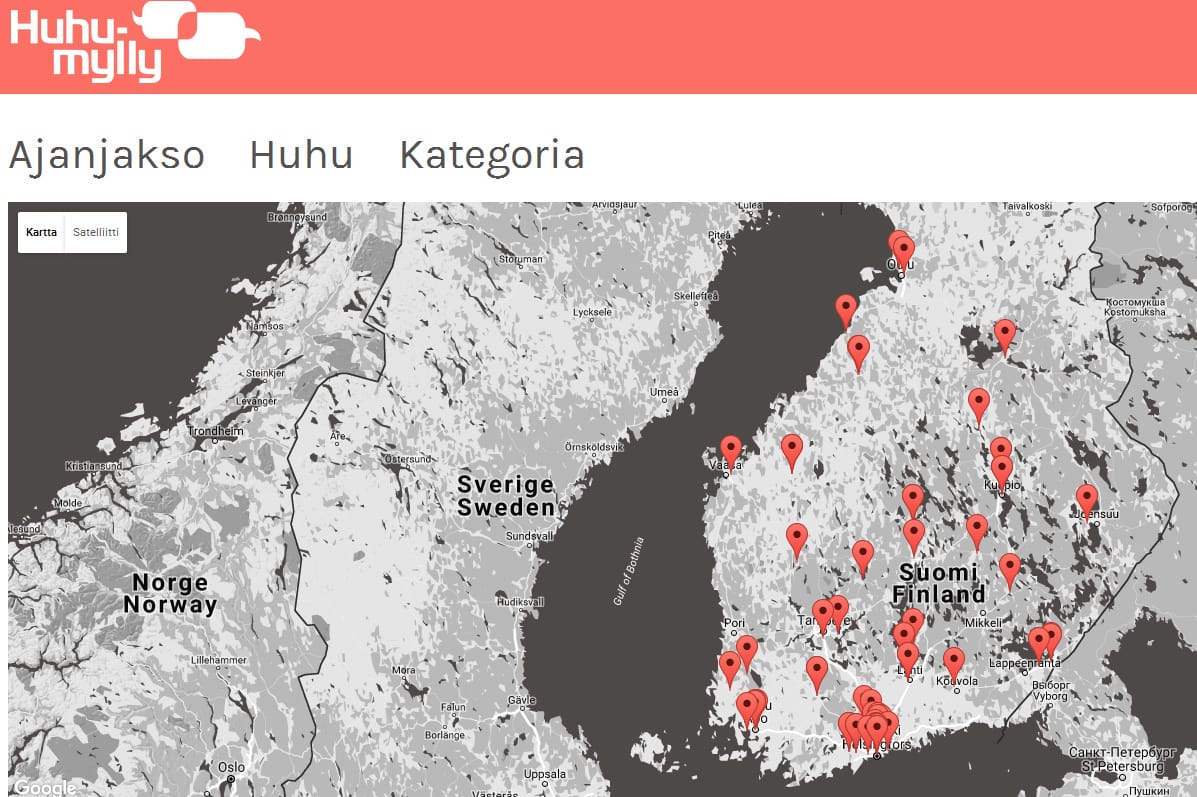 Kuvakaappaus Huhumylly.info-sivustolta.