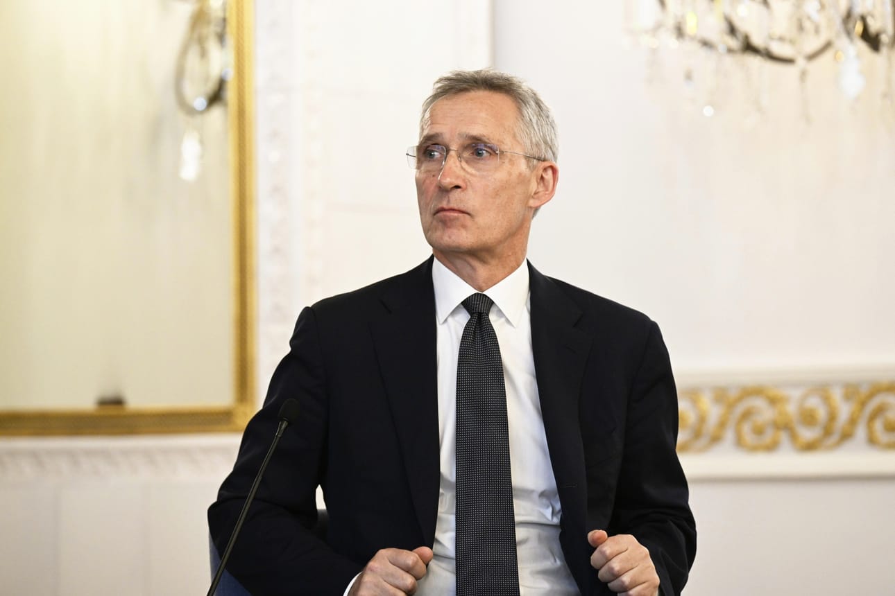 Naton pääsihteeri Jens Stoltenberg Suomen Atlantti-Seuran tilaisuudessa Presidentinlinnassa tänään. LEHTIKUVA / VESA MOILANEN