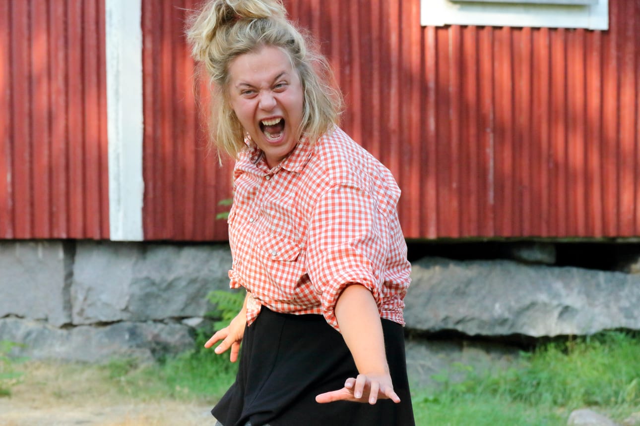 Harakka Vinsentti on melko ärhäkkä, mutta hyväntahtoinen eläin. Teatteri Tien Johanna Ahonen esittää kaikki Henkilö V ja Vinsentti -näytelmän hahmot, ohjauksesta ja dramaturgiasta vastaa Hannu Raatikainen.