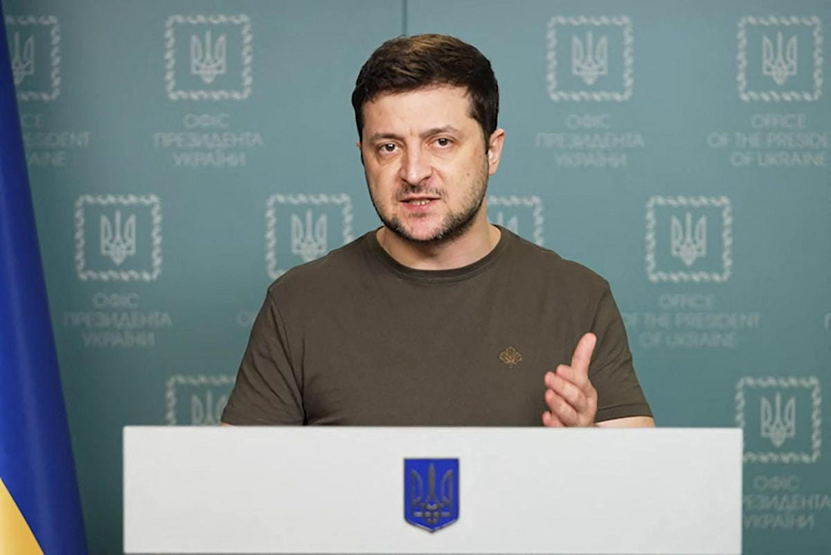 Zelenskyi pitämässä tv-puhetta viime viikolla. Lehtikuva / AFP