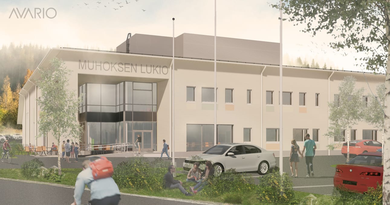 Muhoksen uuden lukion on määrä valmistua vuonna 2020. Havainnekuva.