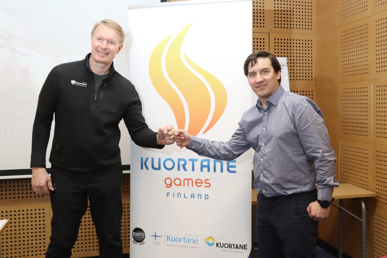 Kuortaneen Urheiluopiston rehtori Tapio Korjus ja Kuortane Gamesin pääsihteeri Tuomas Mikkola luottavat tulevan kesän kisojen järjestämisessä yhteistyön voimaan.