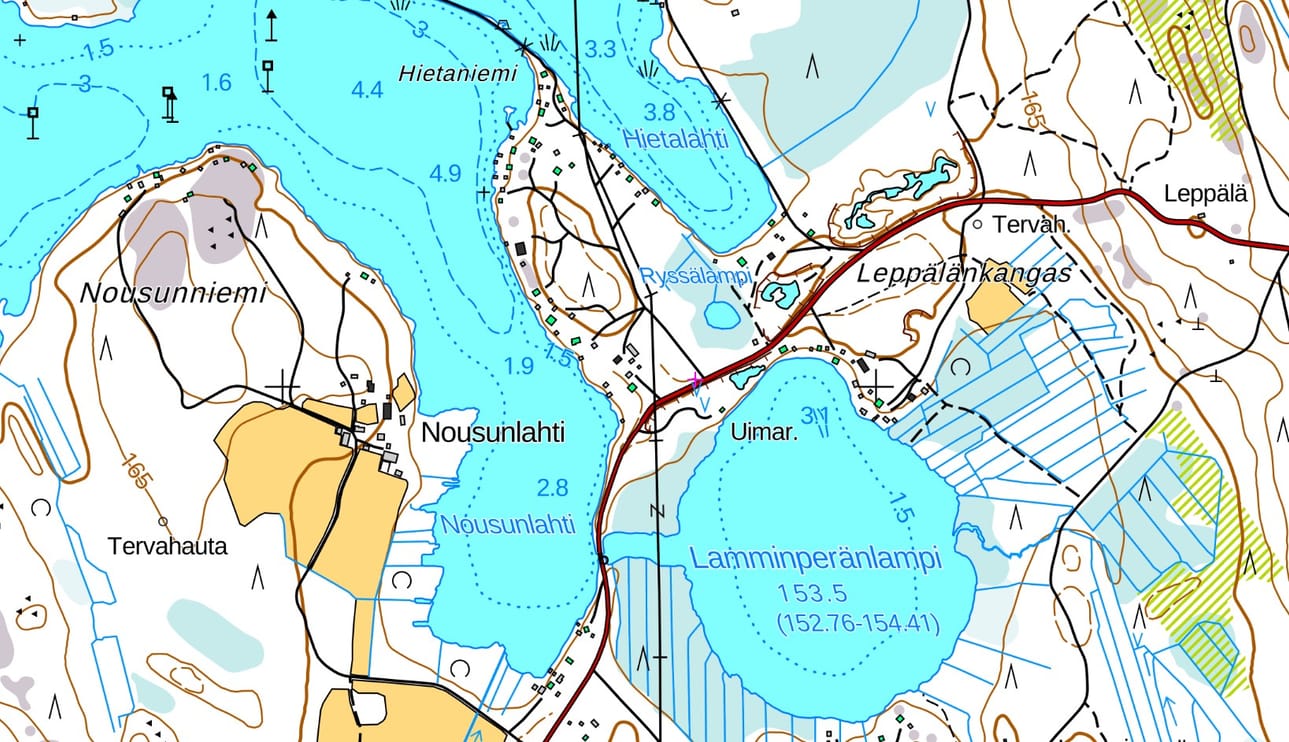 Surullisenkuuluisa, piskuinen Ryssälampi löytyy kartasta vanhalla nimellään.