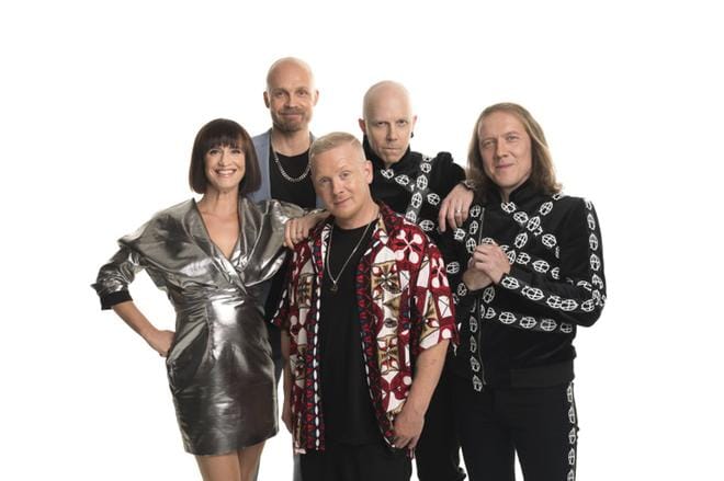 The Voice of Finlandin tähtivalmentajat ovat Maija Vilkkumaa, Redrama (edessä), Juha Tapio, Toni Wirtanen ja Sipe Santapukki. KUVA: Jukka Alasaari