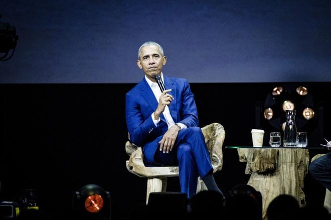Barack Obama puhui 7?500 Nordic Business Forumin vieraalle torstaina Helsingissä muun muassa ilmastonmuutoksesta, johtajuudesta ja puolison merkityksestä. KUVA: Joel Maisalmi