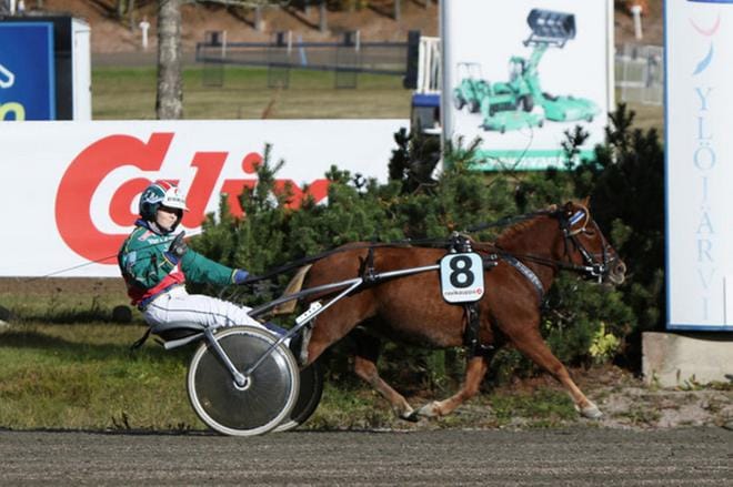Eveliina Hietanen ajoi poniohjastajaurallaan noin 750 starttia. Kuvassa hän ohjastaa Zemaforia Teivossa viime vuonna. KUVA: HANNA NÄRHINEN/HIPPOS