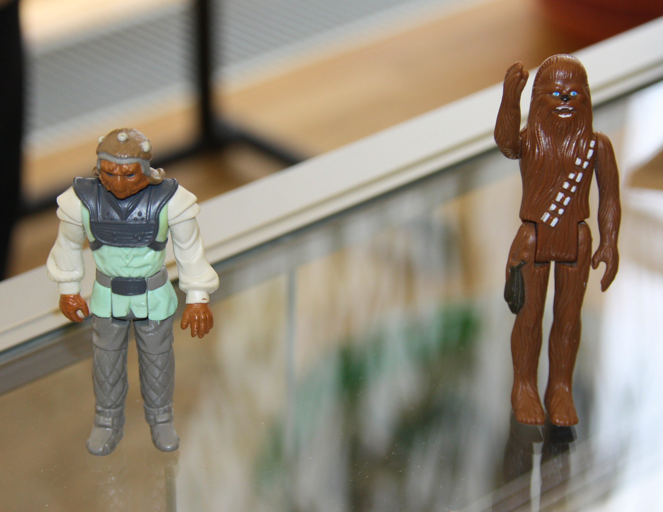 Vitriinin päällä seisovat Nikto ja Chewbacca.