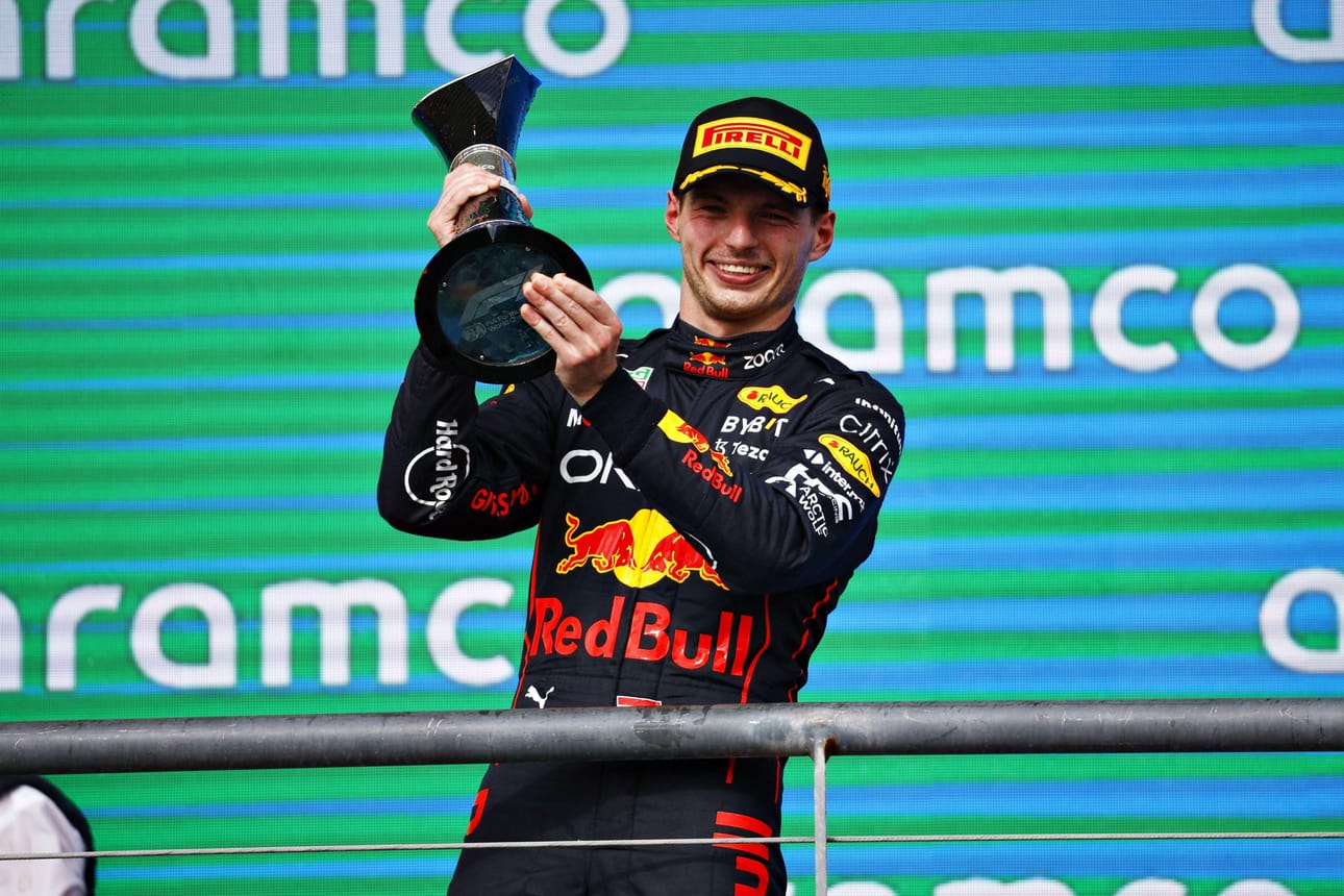 Voitto Austinissa oli Max Verstappenille kauden 13:s. Samaan ovat aiemmin yltäneet vain saksalaiskuljettajat Michael Schumacher ja Sebastian Vettel. LEHTIKUVA/AFP