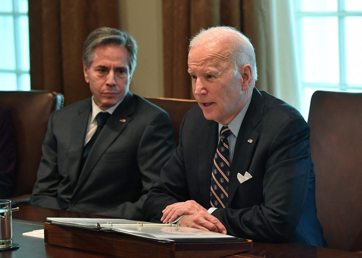 Venäjän vastapakotteiden kohteina ovat muun muassa Yhdysvaltain ulkoministeri Antony Blinken ja presidentti Joe Biden. LEHTIKUVA/AFP