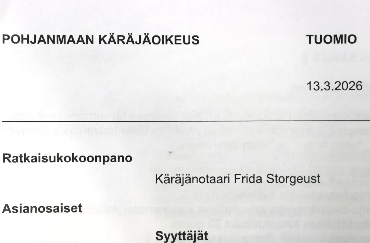 Pohjanmaan käräjäoikeus antoi tapauksesta tuomionsa 13. päivä maaliskuuta.