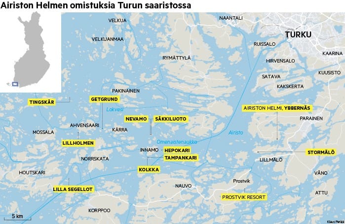 Airiston Helmi omistaa lukuisia kiinteistöjä saaristomerellä. Asiantuntijoiden mukaan kiinteistöt sijaitsevat strategisissa kohteissa.