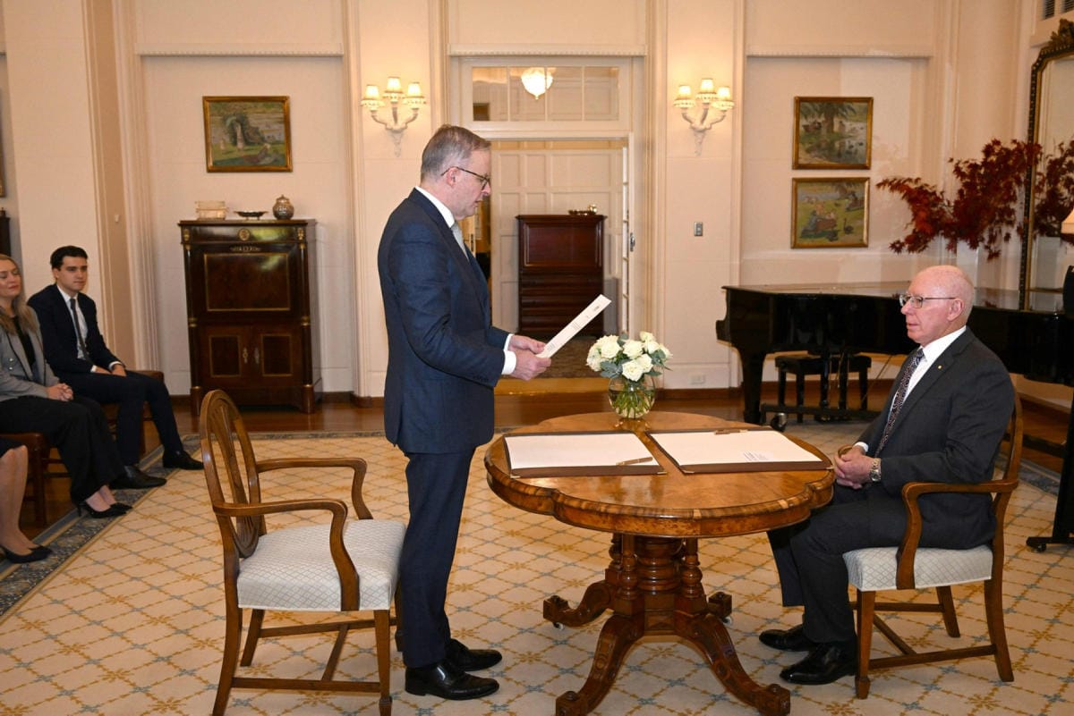 Anthony Albanese (vasemmalla) on järjestyksessään maan 31. pääministeri. LEHTIKUVA/AFP