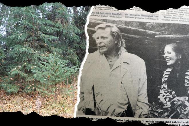 Järviseutu-lehti uutisoi Peter Nygårdin vierailusta 18.8.1988. Kuvassa myös seurueeseen kuulunut Aira Samulin. Bahamalle siirretystä saunasta ei muistuta enää mikään.
