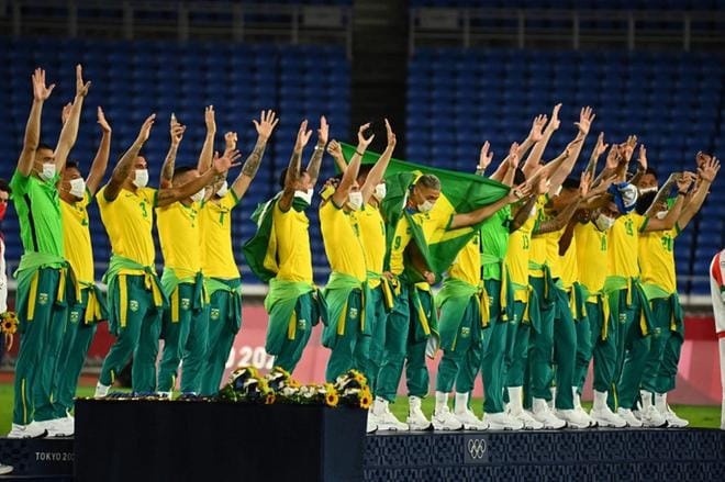 Miesten olympiajalkapallon ykkönen oli jälleen Brasilia. Kuva: Lehtikuva / AFP
