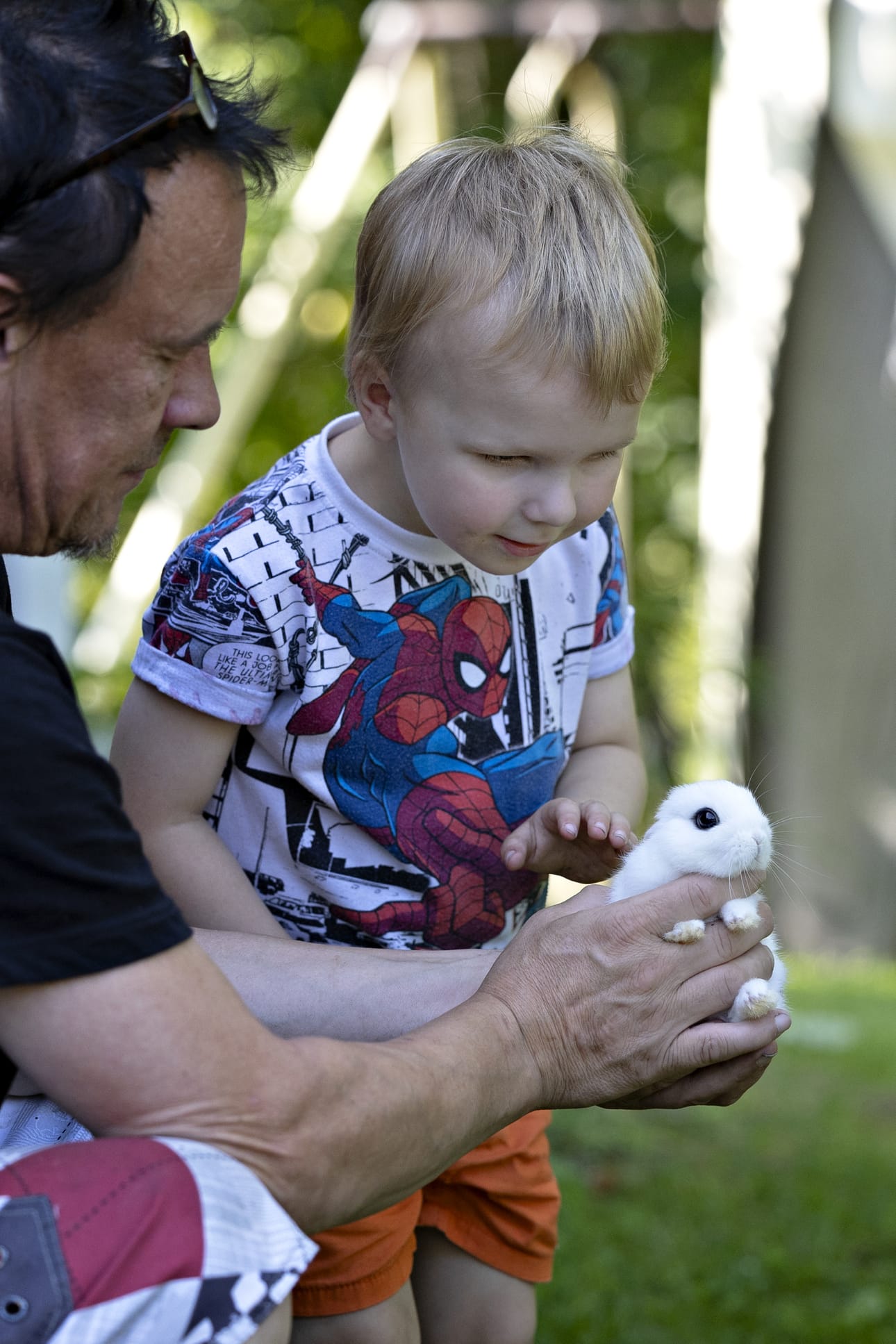 Kenneth Mannfolkin 2,5-vuotias poika Alexander pitää kaneista, vaikka hoitoavuksi hän on vielä turhan pieni.