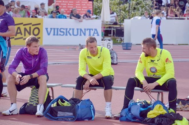 Thomas Röhler (vas.) ja Tero Pitkämäki tulevat ottamaan toisistaan mittaa Kuortaneella myös ensi kesänä. Olkapääleikkauksesta toipuvan Antti Ruuskasen osallistuminen on vielä epävarmaa. KUVA: KALEVI VIITA / ARKISTO