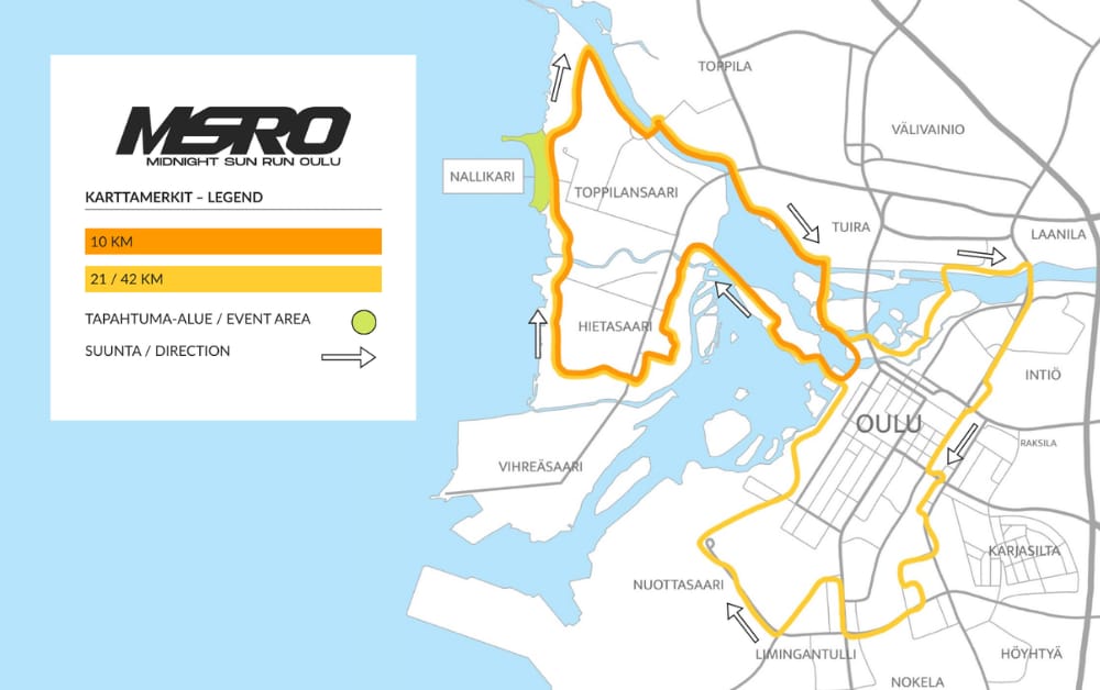 Midnight Sun Run Oulu juostaan Oulun merellisissä maisemissa.