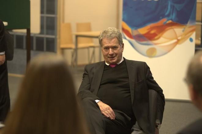 Presidentti Sauli Niinistö vierailulla Yrityskylässä. Kuva: Jarno Pellinen