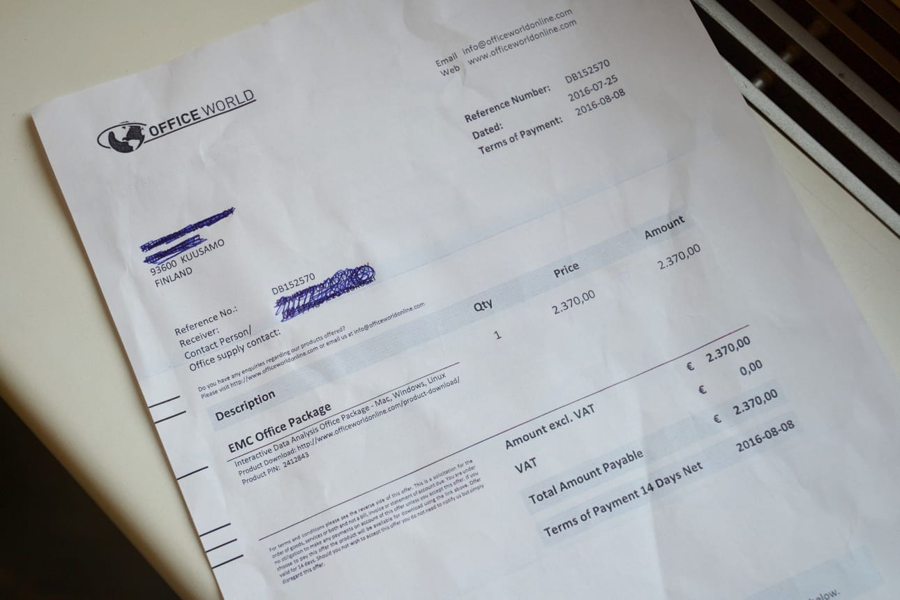 Useampi kuusamolainen yritys on saanut kuvan kaltaisen valelaskun viime viikkojen aikana.