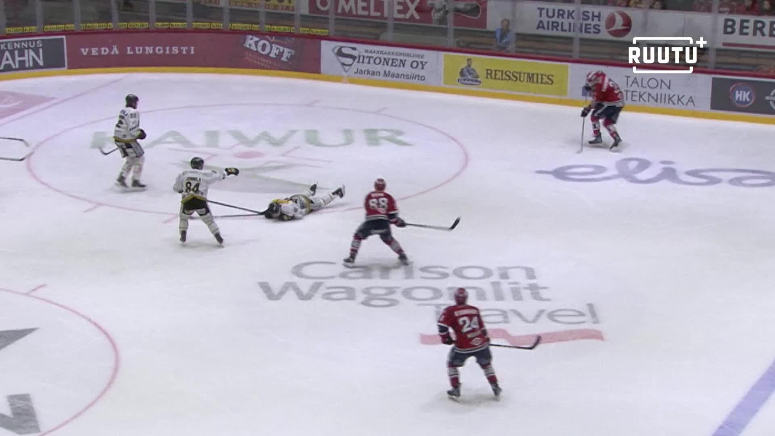 Ikävä tilanne edelsi HIFK:n maalia: Jari Sailio ja Joonas Rask törmäyskurssilla – Sailio loukkaantui