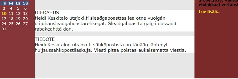 Utsjoen kunta varoittaa verkkosivuillaan huijauksesta.