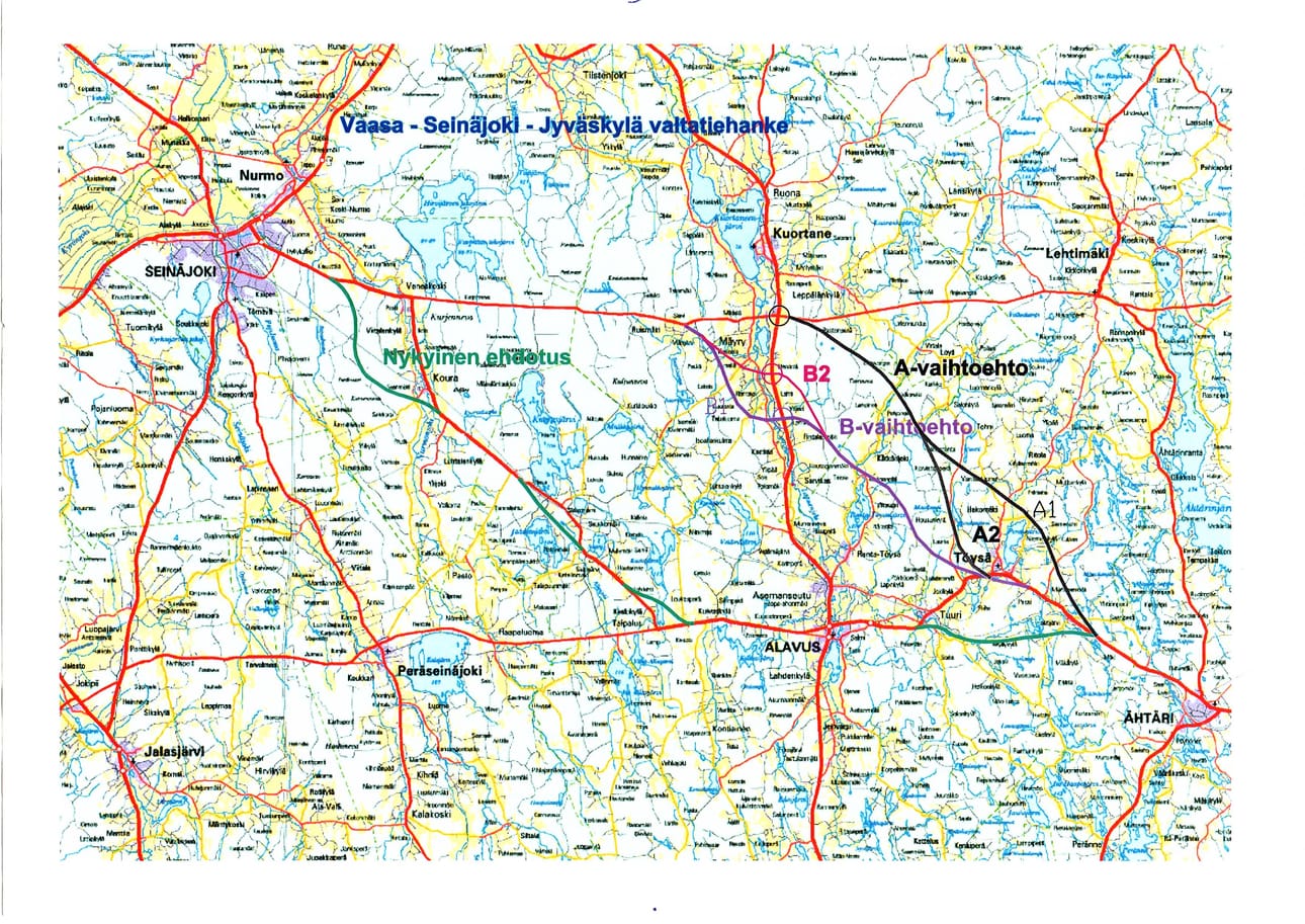 Kirjoittajan mielestä B-vaihtoehto on paras vaihtoehto valtatien uudelle linjaukselle välillä Vaasa–Jyväskylä.