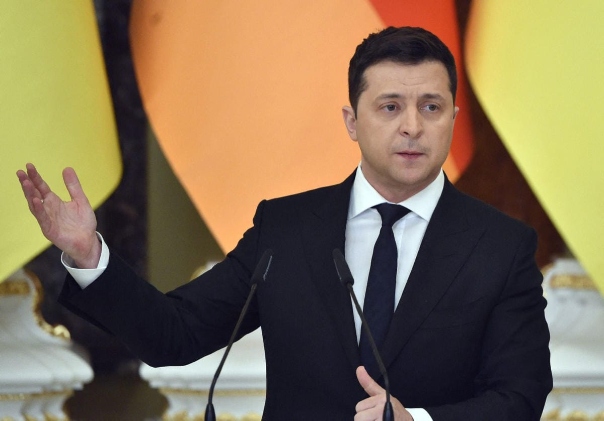 Ukrainan presidentti Zelenskyi sanoi pitävänsä Nato-jäsenyyttä ainoana tapana turvata Ukrainan itsenäisyys. Lehtikuva/AFP