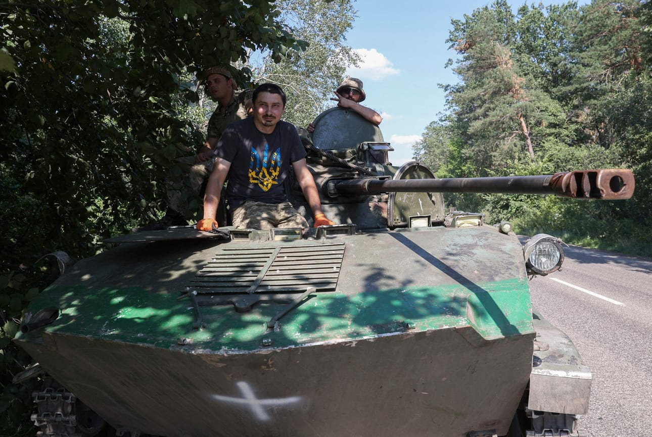 Ukrainalaisia sotilaita kuvattuna Donetskin alueella elokuun alussa. LEHTIKUVA/AFP