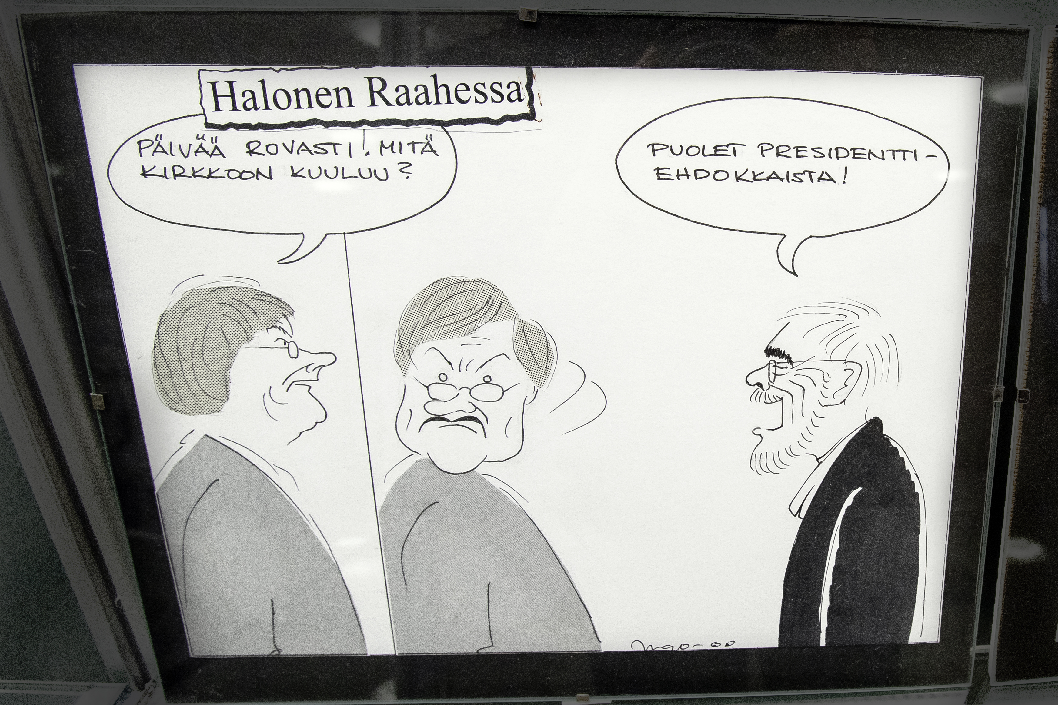 Ingon piirroksissa on ollut paljon sekä valtakunnallisesti että paikallisesti tunnettuja hahmoja. Tässä Pekka Nuutinen hämmentää Tarja Halosta.