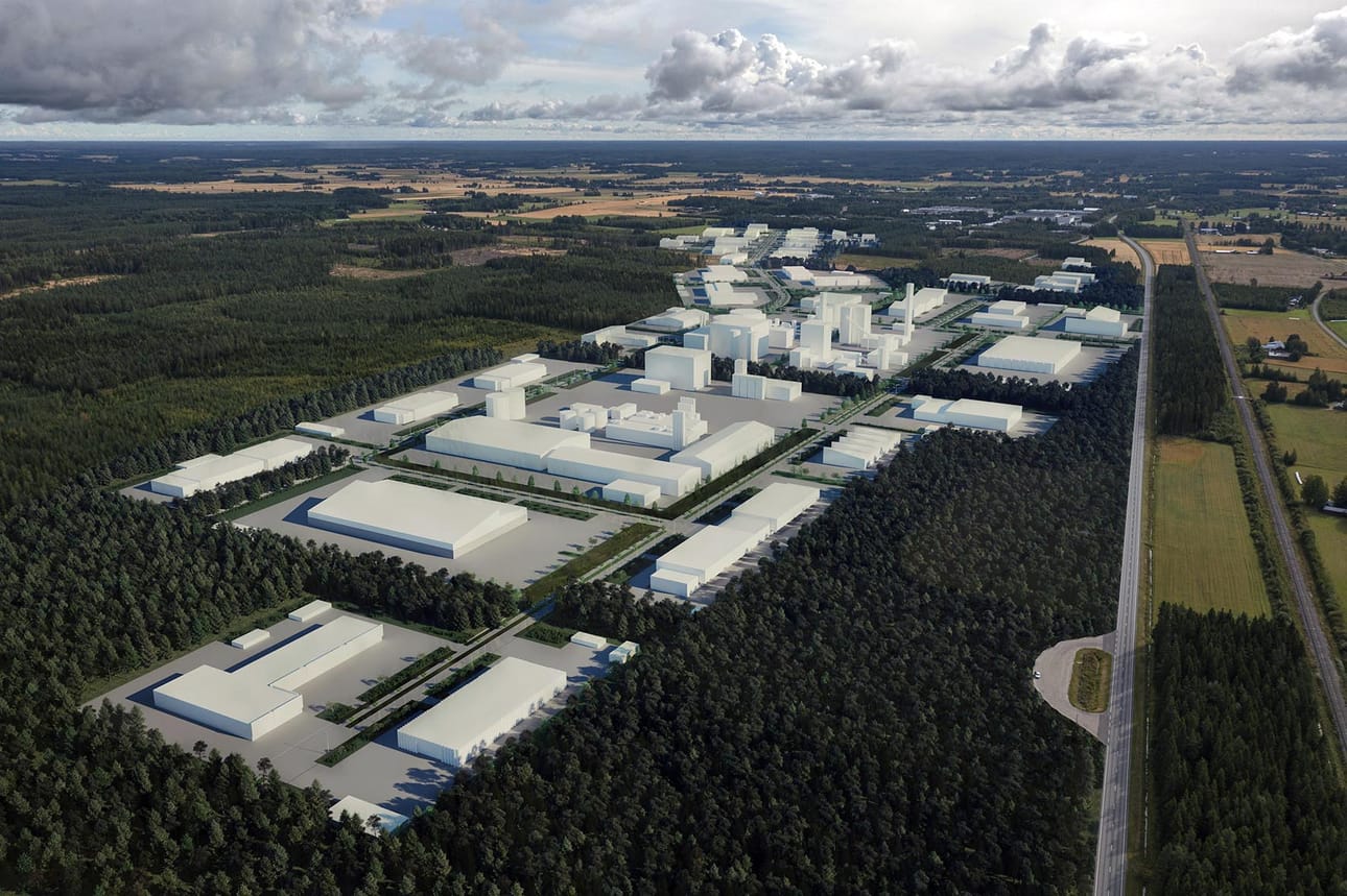 Havainnepiirros Kauhajoen kaupungin Aronkylän teollisuuspuistosta. Oikeassa reunassa näkyy kantatie 67 ja Suupohjan rata. Alue on 183 hehtaaria ja sen osayleiskaavaluonnos on parhaillaan nähtävillä.
