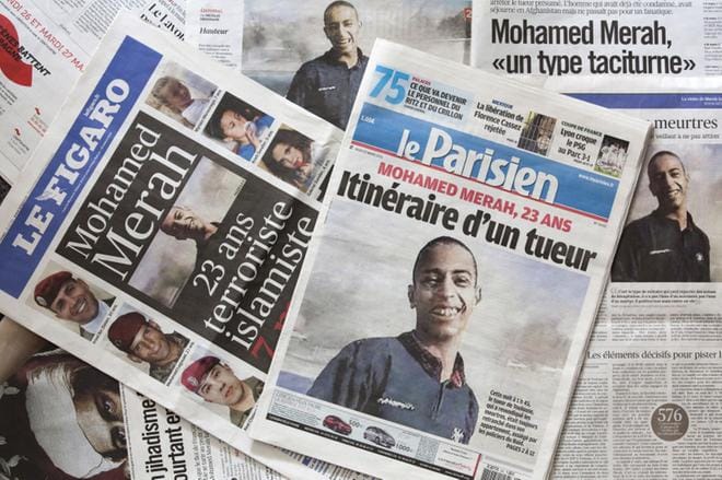 "Toulousen sarjamurhaaja" Mohamed Merah oli otsikoissa vietyään seitsemän ihmisen hengen Ranskassa vuonna 2012. Hänen nimensä nousi jälleen esiin Syyriassa tehtyjen pidätysten takia. KUVA: IAN LANGSDON/epa