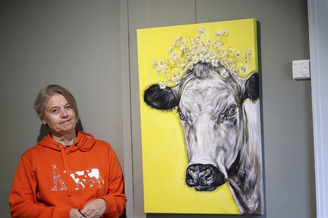 Päivi Latvalan lehmämaalauksia on esillä Villa Väinölän kesän näyttelyssä.
