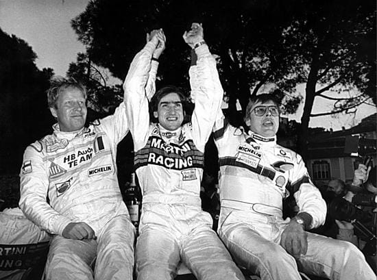 Monte Carlo Ralli. Kuvassa rallin voittaneet Hannu Mikkola(vas), Henry Toivonen ja Timo Salonen.