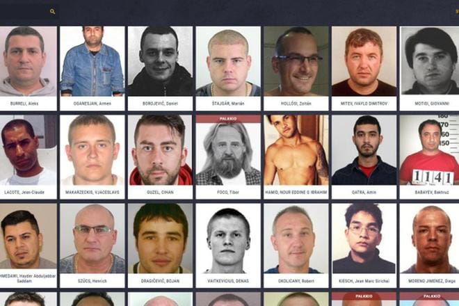 Euroopan etsityimpien listaa verkossa ylläpitävät kaikkien unionin maiden etsintäkuulutettujen etsintään erikoistuneet Enfast-ryhmät. KUVA: Europol, kuvakaappaus