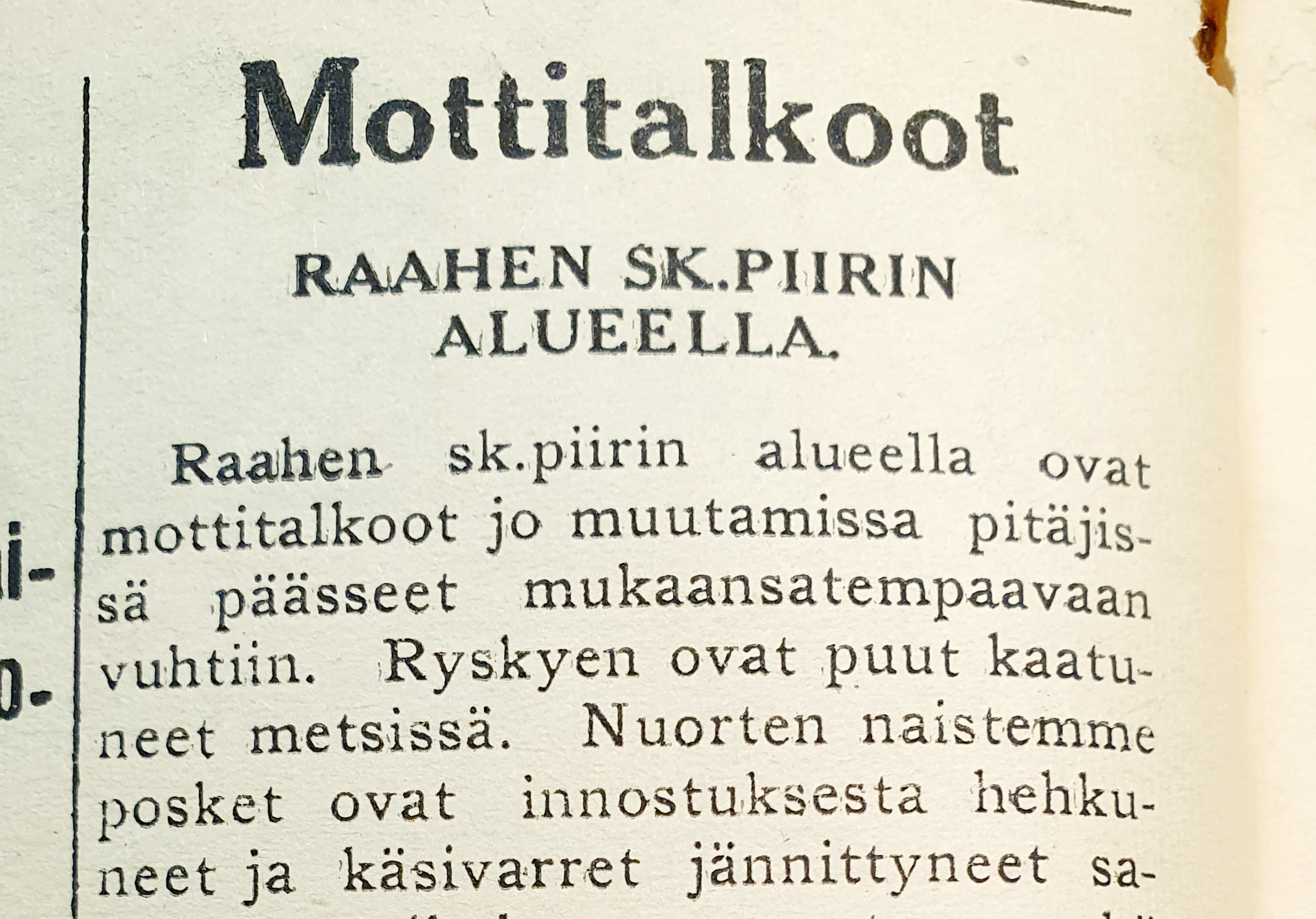 Vuosien takaa -palstalla tunnelmoidaan mottitalkoita ja Vanha Herra muuttaa