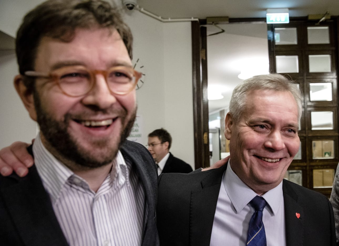 Kuvassa uusi työministeri Timo Harakka ja pääministeri Antti Rinne. Arkistokuva.