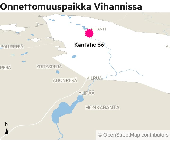 Tarkka onnettomuuspaikka on Vihannista Oulaisiin päin, ennen Petäjäkankaan ylikulkupaikkaa.