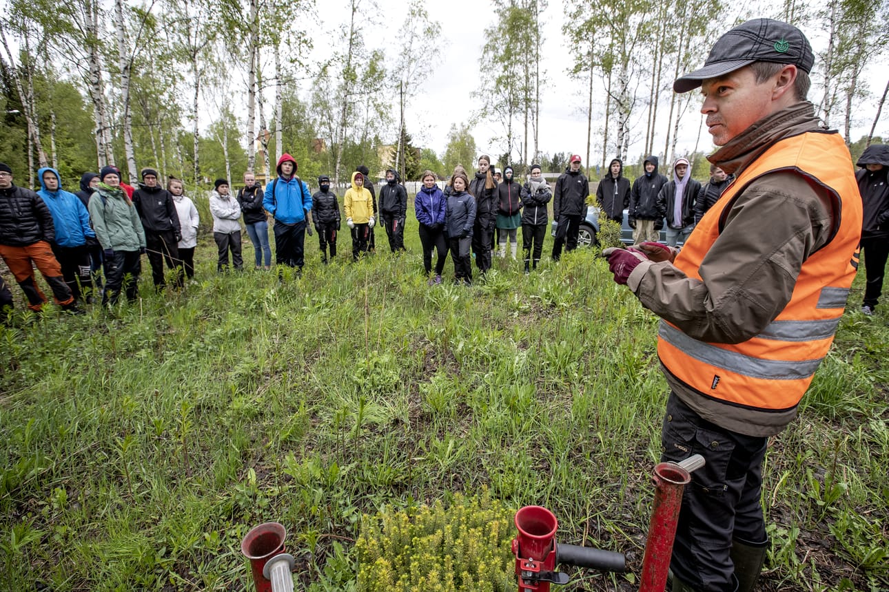 Raahen lukion hiilinieluprojekti vei lukion ykköset metsän reunaan ihmettelemään puiden istututusta. Esimakua tehtävästä antoi metsäasiantuntija Timo Jokinen.