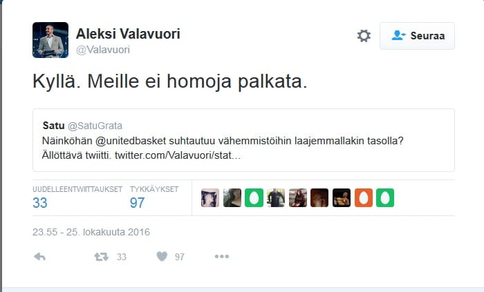 Aleksi Valavuoren Twitter-kommentti.