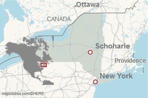 Schoharie sijaitsee New Yorkin kaupungin pohjoispuolella New Yorkin osavaltiossa. KUVA: Joonas Kuikka/Maps4News/Here