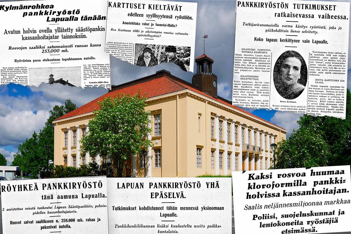Lapuan pankkiryöstöstä uutisoitiin näyttävästi kautta maan. Näin otsikoivat kotimaakunnan lehdet Ilkka ja Vaasa.
