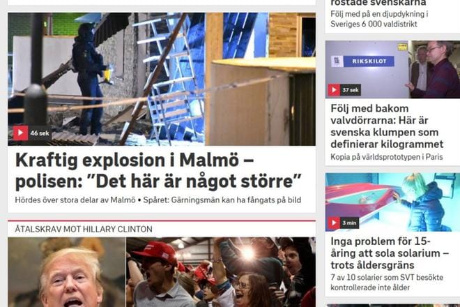 Räjähdys aiheutti suuria vahinkoja ravintolaan. Vielä ei tiedetä, mikä tarkalleen ottaen on räjähtänyt. Pommiryhmä tutkii asiaa. KUVA: Kuvakaappaus/ SVT Nyheter
