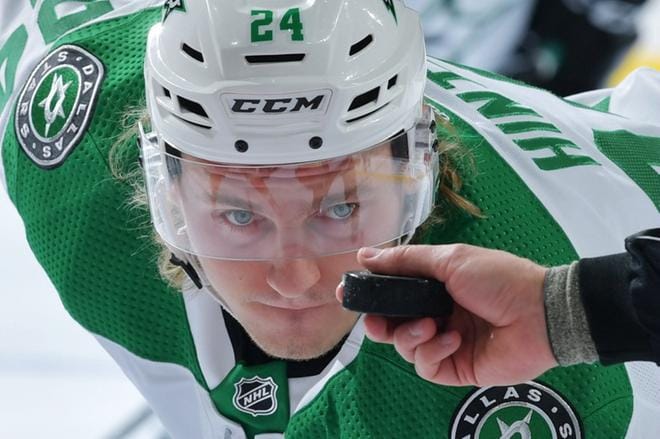 Dallasin suomalaishyökkääjä Roope Hintz iski kaksi maalia ottelussa Buffaloa vastaan. Kuva: Lehtikuva: Drew Hallowell