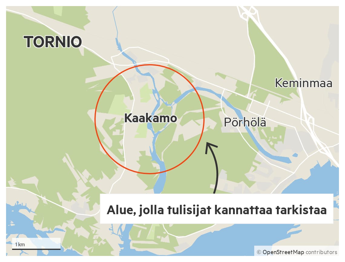 Alue, jolla tulisijat kannattaa tarkistaa vaurioiden varalta Tornion Kaakamossa.